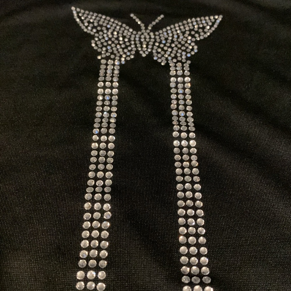 Black Cold Shoulder Rhinestone Blouse - Picture 6 of 7